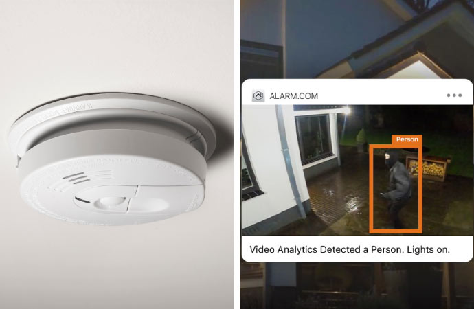 Collage of smoke detector and burglary detection