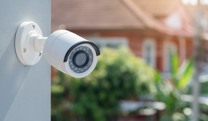 An installed outdoor camera on the ceiling