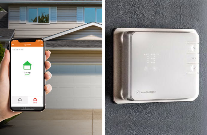 Collage of garage door opener and smart thermostat