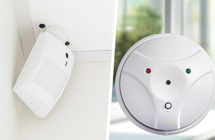 Collage of motion sensor and glass break detector