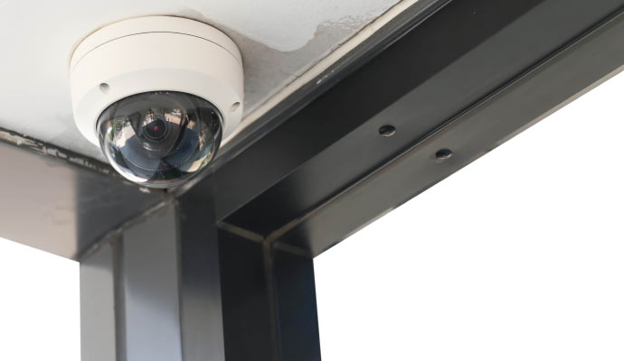 An installed wired security camera