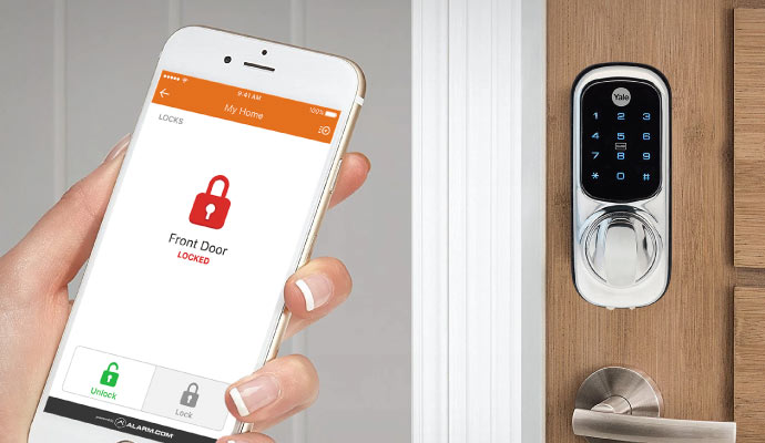 An installed smart lock on the door