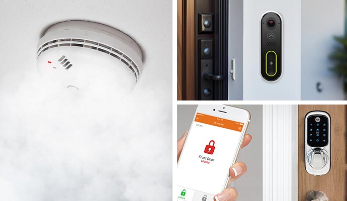 Smoke detector, video doorbell and smart doorlock system connected to phone