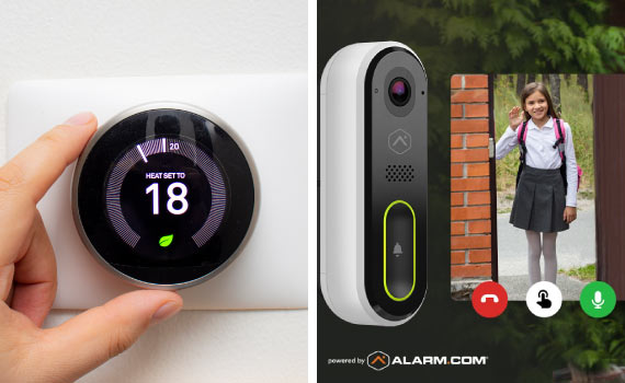 Collage of thermostat and doorbell